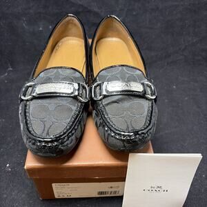 COACH Felisha Signature Jacquard Loafers Black Logo Drivers| Preppy| Sz 6.5